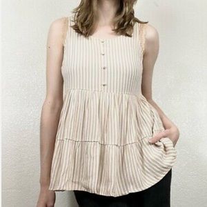 Lauren Conrad tan & white babydoll blouse